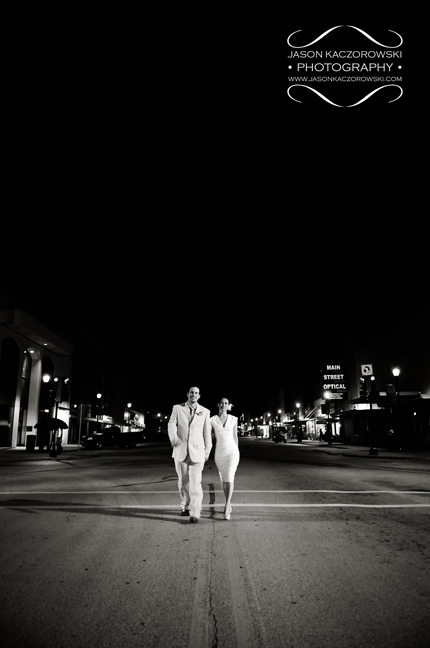 Bride and Groom walking Main Street in Denison, TX