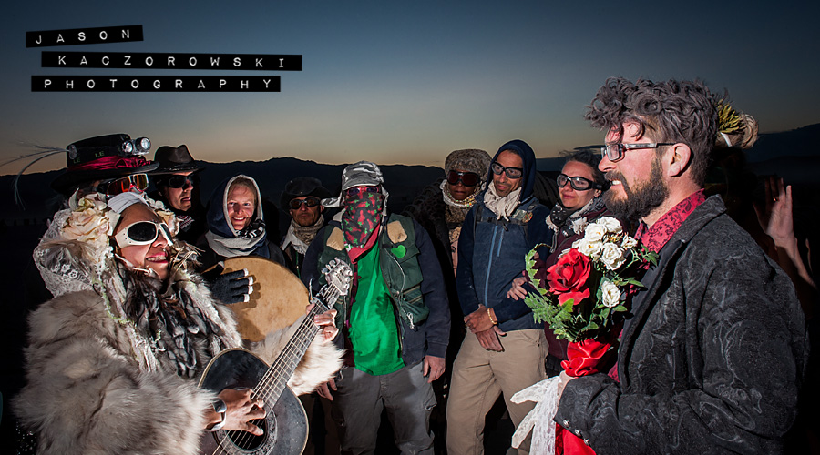 BurningMan Pagan Wedding Bride playing guitar