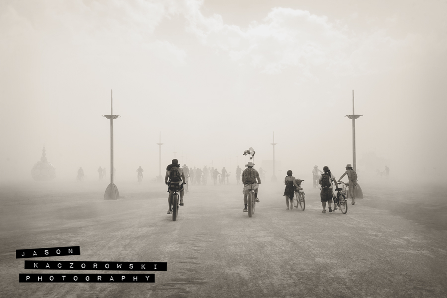 Burning Man Bikers Biking on Bicycles