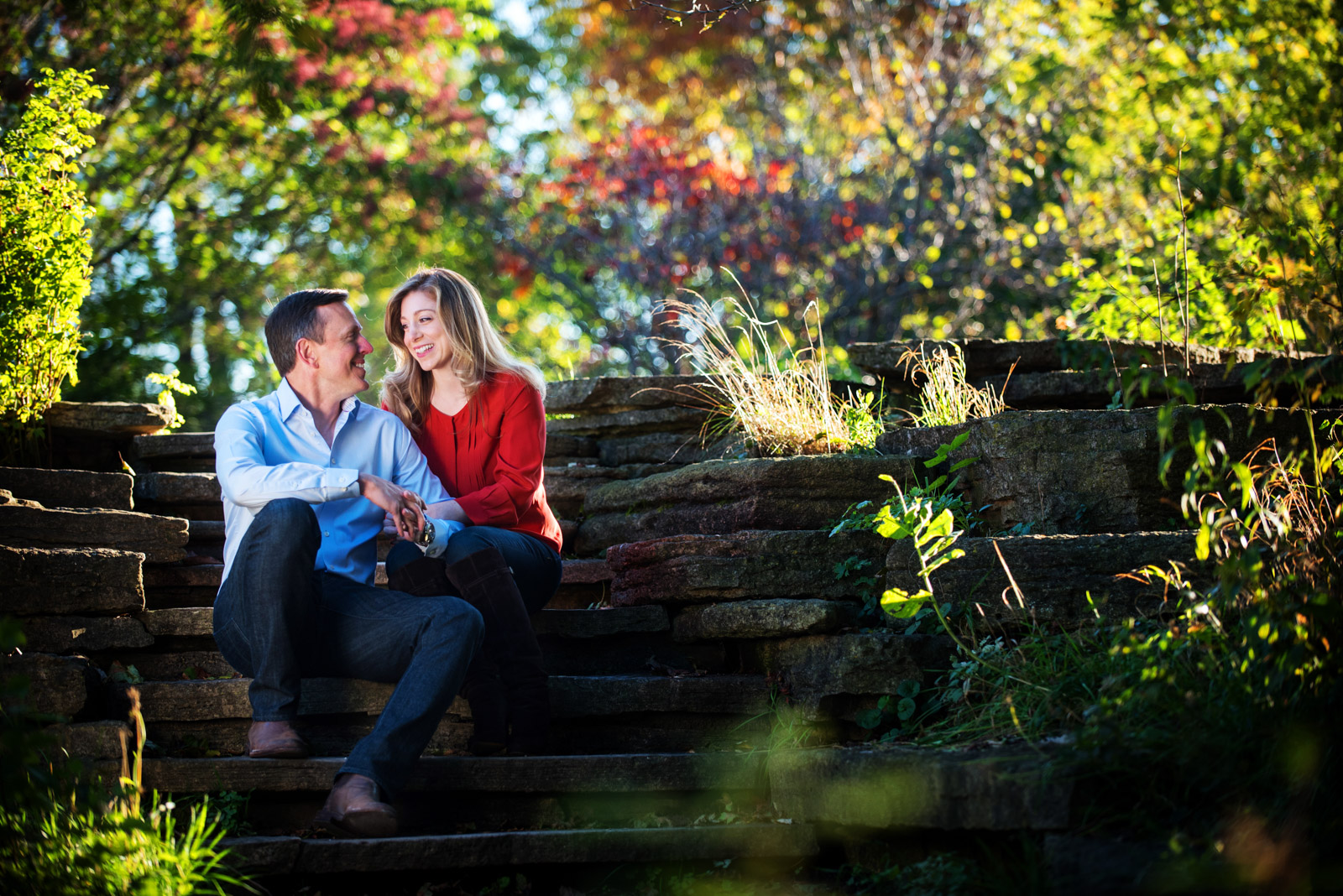 Chicago Engagement Session in the Fall with colorful leaves changing colors