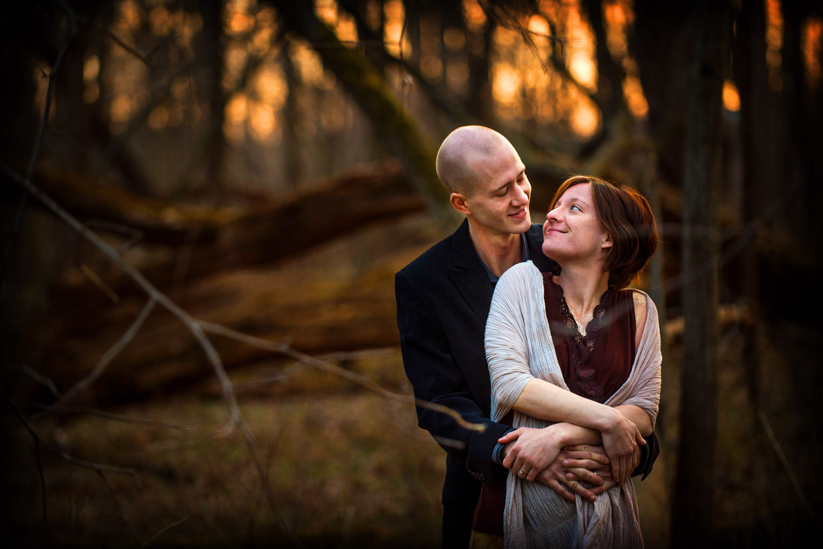Engagement Session in Chicago suburbs at sunset in forest preserve