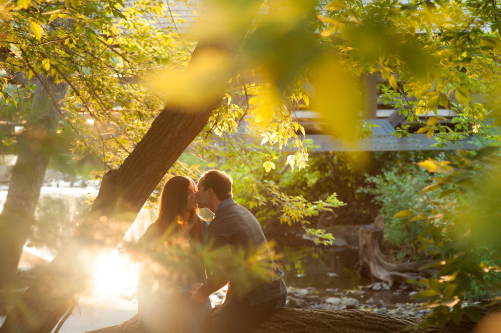 Sunset Engagement Session photo at Naperville Riverwalk River Walk in Naperville