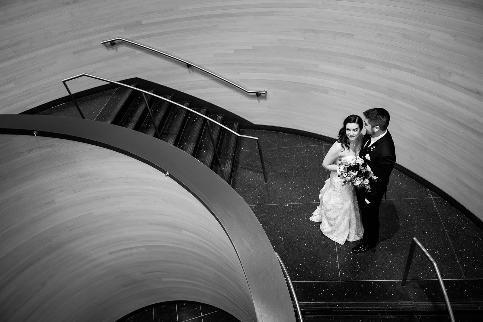 Bride Groom Staircase Chicago History Museum Wedding Photography