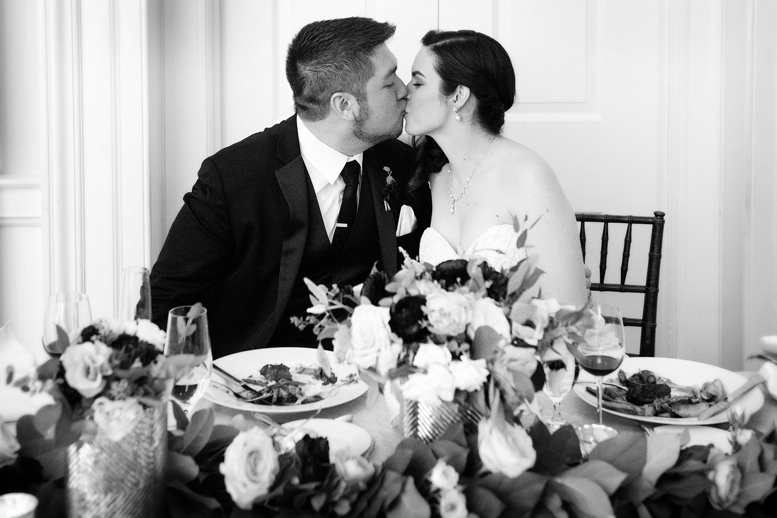 Bride Groom Glass Clink Kiss