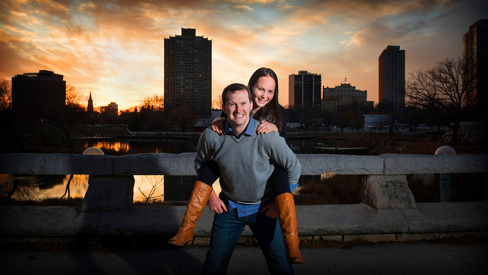 Chicago Sunset Engagement Session Photo Saturated