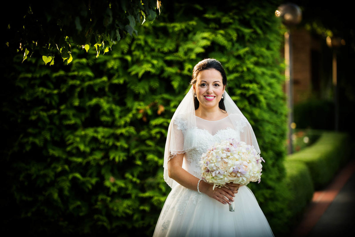 bride at rose terrace of the Chicago Botanic Garden before ceremony